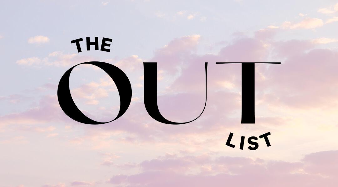 Black text "The Out List" on sunset sky background