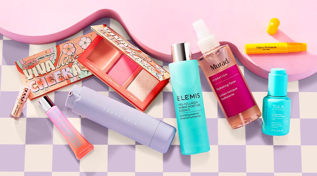 Skincare and makeup products from various brands Desktop